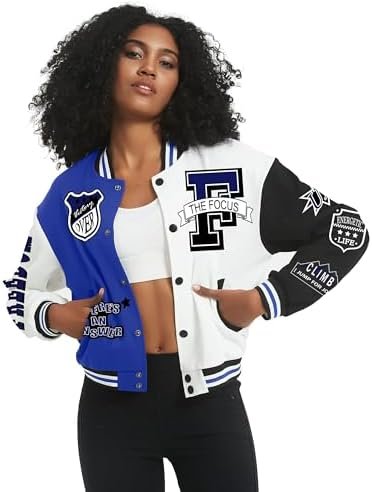 COZYPOIN Women's Varsity Jacket Cropped Letterman Jacket Lig...