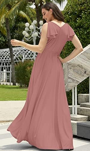 KOH KOH Womens Long V-Neck Ruffle Sleeveless Bridesmaid Prom...
