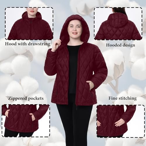 Plus Size Women's Packable Puffer Jacket 1X-5X Water-Resista...