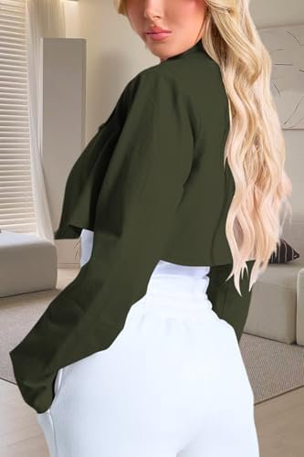 Women's Cropped Jacket Casual Zip Up Long Sleeve Lapel Crop ...