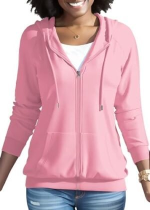 HTD Women Casual Full Zip Up Hoodie Basic Lightweight Long HTD Women Casual Full Zip Up Hoodie Basic Lightweight Long S...
