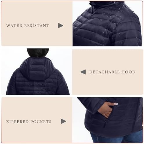 Plus Size Women's Packable Puffer Jacket 1X-6X Water-Resista...