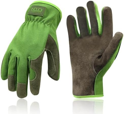 HANDLANDY Men Leather Gardening Gloves, Utility Work Gloves ...