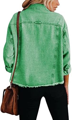 LONGBIDA Women's Jean Jacket Frayed Washed Button Up Cropped...
