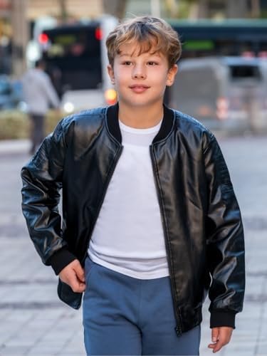 Boys Leather Jackets, Faux Fur Motorcycle PU Toddlers 4-14