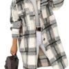 PUWEI Women's Long Flannel Plaid Jacket Shacket Cozy Lapel B...