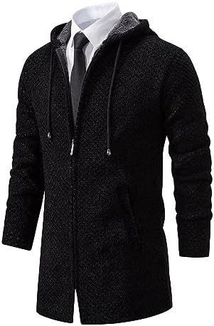 Mens Long Cardigan Hoodies Full Zip Fleece Lined Sweaters Fa...