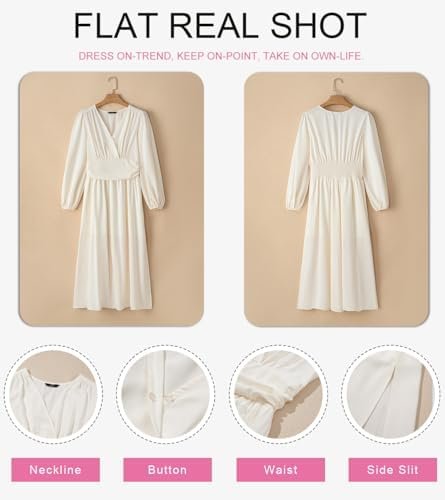 Dokotoo Womens Wrap V-Neck Empire Waist Dress Lantern Sleeve...