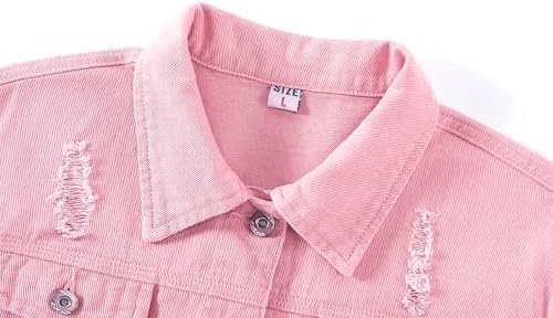 Kedera Womens Denim Jackets Distressed Ripped Long Sleeve Je...