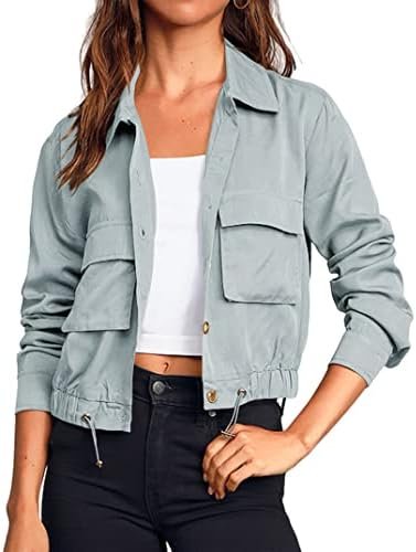 Onedreamer Women's Military Safari Cropped Jackets Button Do...