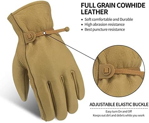 Leather Work Gloves for Men & Women, Reinforced Durable Gard...