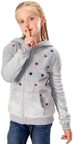 V.&GRIN Girl Zip up Hoodie Sweatshirt Soft Fuzzy Fleece Jack...