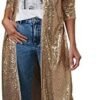 Masseys Women's Long Open-Front Sequin Jacket