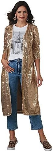Masseys Women's Long Open-Front Sequin Jacket