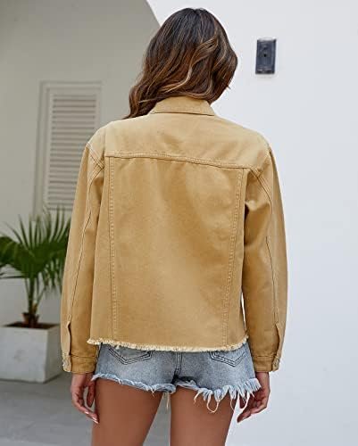 LONGBIDA Women's Jean Jacket Frayed Washed Button Up Cropped...