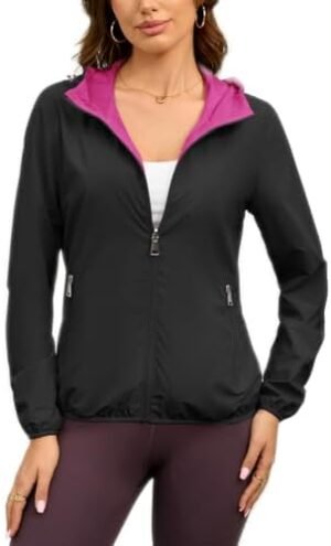 Womens Reversible Rain Jacket Lightweight Waterproof Windbre... Womens Reversible Rain Jacket Lightweight Waterproof Windbre...