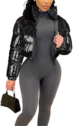 Halfword Women's Shiny Cropped Puffer Jacket Long Sleeve Sol... Halfword Women's Shiny Cropped Puffer Jacket Long Sleeve Sol...