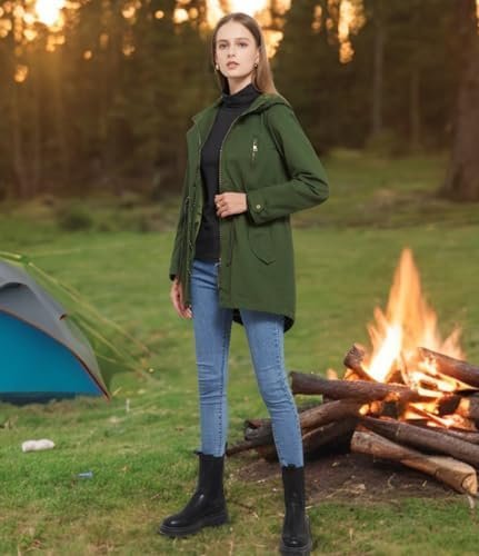 Women's Ligtweight Jackets Anorak Utility Drawstring Waist H...