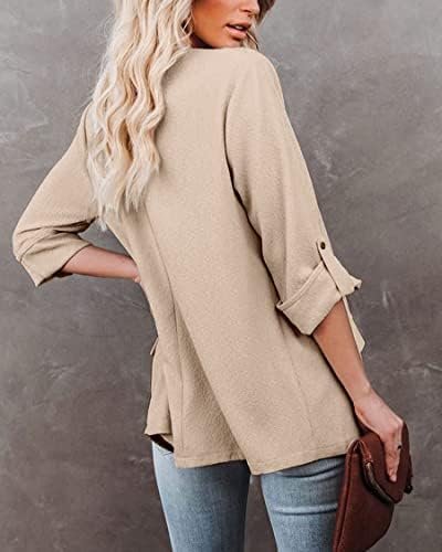 Womens Casual Blazer Jackets Roll Up Long Sleeve Open Front ...