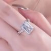 AINUOSHI 6 Carats Emerald Cut Cubic Zirconia CZ Rhodium Plat...