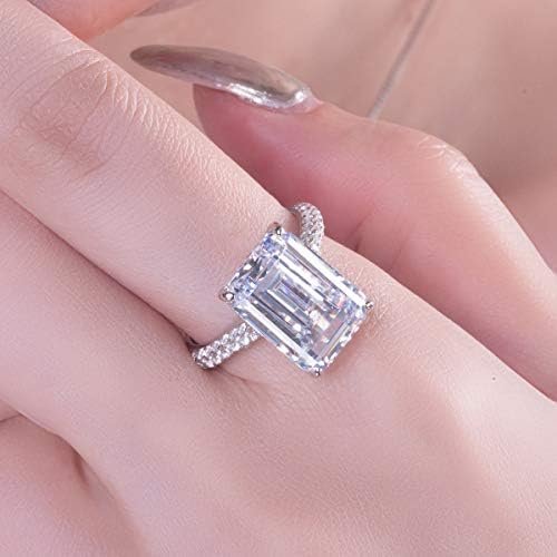 AINUOSHI 6 Carats Emerald Cut Cubic Zirconia CZ Rhodium Plat...