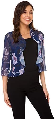 Women's Open Front Cropped Cardigan 3/4 Sleeve Casual Shrugs...