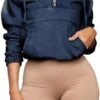 PINSV Women's Half Zip Sweatshirt Denim Hoodie Pullover Jack...
