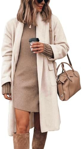 Hooever Women's Long Cardigan Wool Coat Open Front Pockets W... Hooever Women's Long Cardigan Wool Coat Open Front Pockets W...