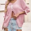 Saodimallsu Womens Tie Front Bow Cardigan Sweaters Chunky Kn...