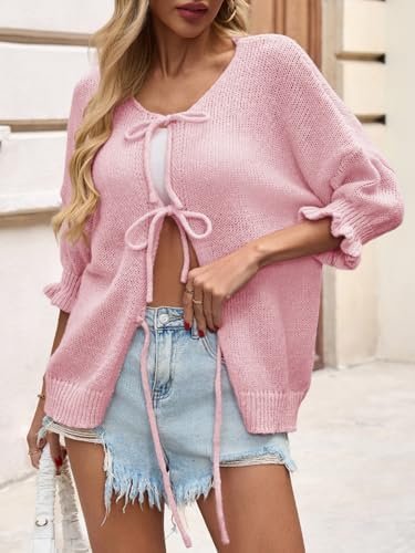 Saodimallsu Womens Tie Front Bow Cardigan Sweaters Chunky Kn...