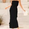 BTFBM Women Summer Elegant Strapless Midi Ruched Bodycon Dre...