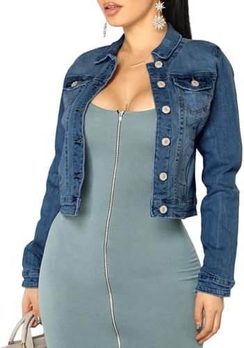 BessCops Denim Jacket for Women Winter Long Sleeve Classic D...