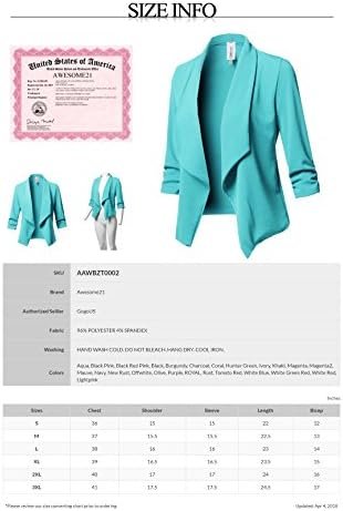 Women's Stretch 3/4 Gathered Sleeve Open Blazer Jacket