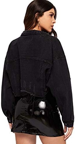 Floerns Women's Casual Drop Shoulder Ripped Crop Denim Jean ...