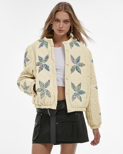 Locachy Women's Casual Cropped Puffer Jacket Lightweight Flo...