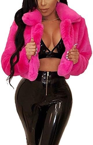 RAMOUG Womens Winter Outerwear Faux Fur Long Sleeve Crop Jac...