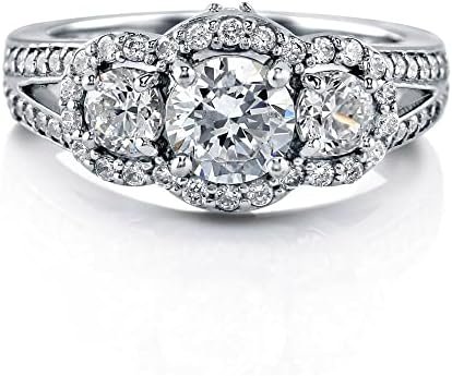 BERRICLE Sterling Silver 3-Stone Wedding Engagement Rings 0....