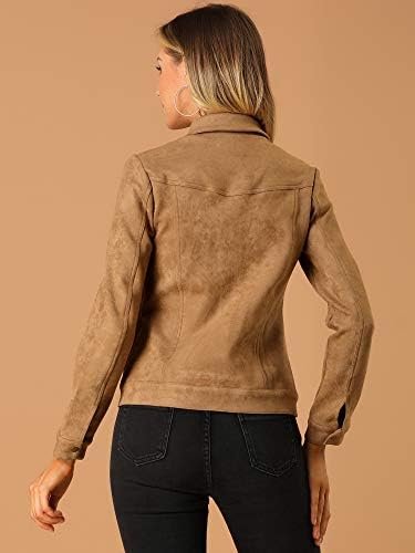 Allegra K Women's Turn-Down Collar Flap Pockets Snap Button ...