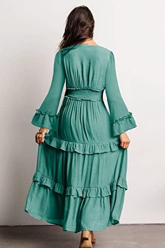 Amegoya Women's V Neck Long Sleeve Boho Maxi Dress Summer We...