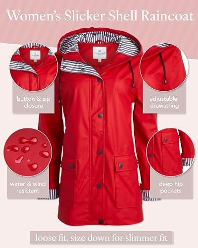 URBAN REPUBLIC Woman’s Rain Jacket - Water Resistant Slicker...