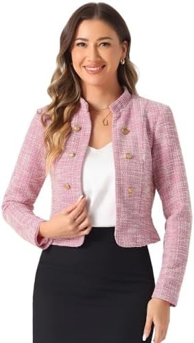 Allegra K Vintage Tweed Jackets for Women's Stand Collar Bus... Allegra K Vintage Tweed Jackets for Women's Stand Collar Bus...