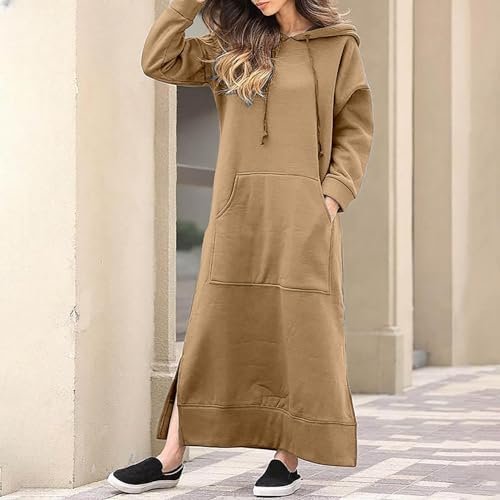 Womens Long Sleeve Hoodies Casual Maxi Length Hooded Dress w...