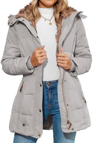Remikstyt Womens Coats Winter Zipper Hooded Faux Fur Inside ...