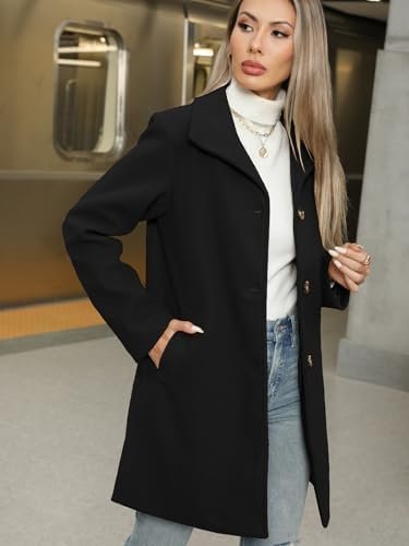 Jenkoon Women Single-Breasted A-Lined Winter Coat Mid Long W...