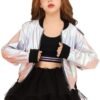 Perfashion Metallic Bomber Jacket for Girls Zip Up Cropped J...