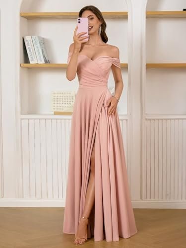 Satin Bridesmaid Dresses Long V Neck Ruched Off The Shoulder...