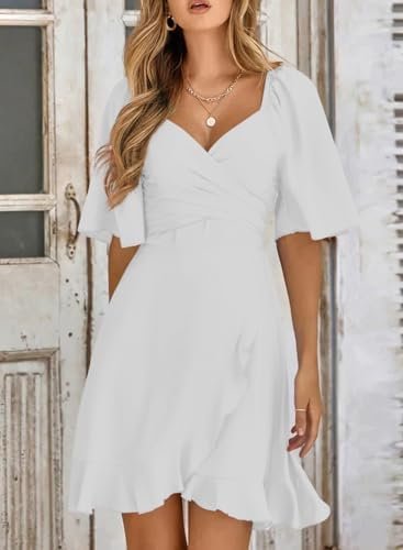 Dokotoo Women's Wrap V Neck Short Flared Sleeve Wedding Gues...