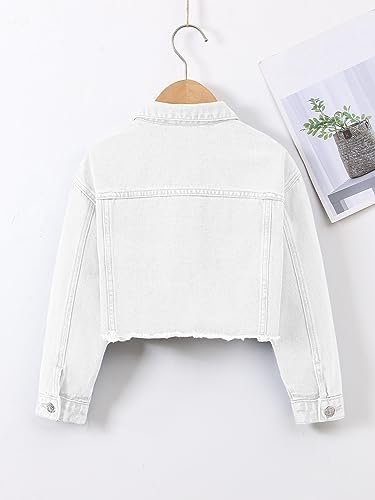 Verdusa Girl's Raw Hem Long Sleeve Single Breasted Crop Deni...