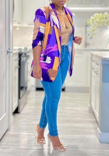 HuiSiFang Women's Printed Blazer Jacket Long Sleeve Open Fro...