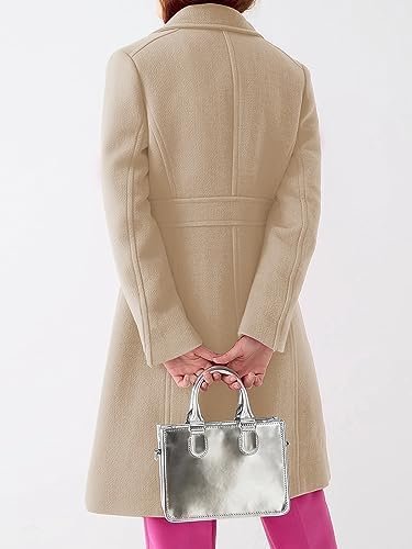 Fisoew Women's Elegant Single Breasted Coat Long Sleeve Mid ...